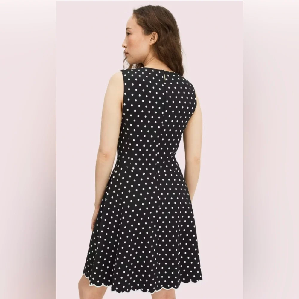 Kate Spade Sleeveless Cabana Dot Fit & Flare Ponte Mini Dress w Scallop Hemline